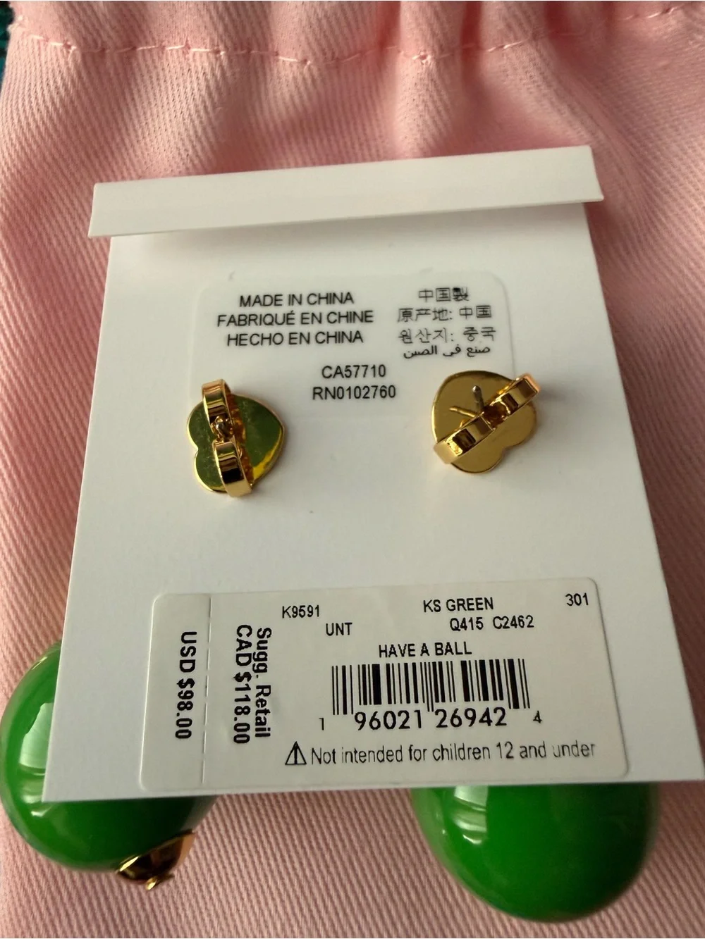 NWT Kate Spade Have A Ball Linear Earrings